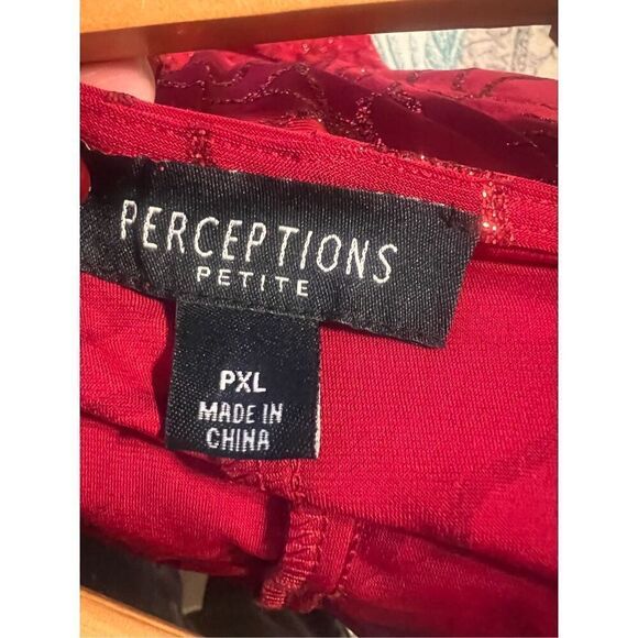 Perceptions Petite XL Short Sleeve Glitter Floral Dress Red Asymmetrical Holiday - Picture 13 of 15